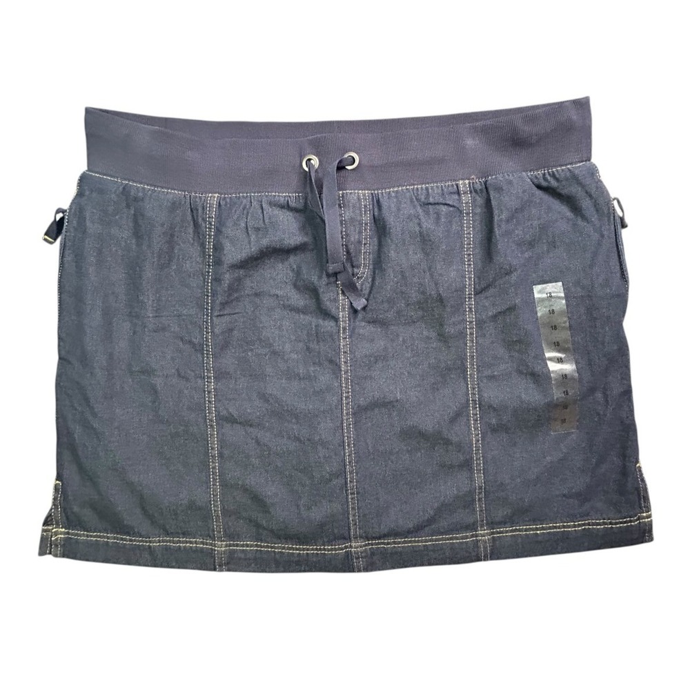 RXB Denim Skort Womens Size 18 Blue Elastic Drawstring Waist Zipper Pockets NWT